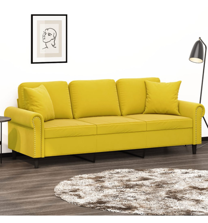 Canapé 3 places avec oreillers décoratifs jaune 180 cm velours | Mobilier & Déco