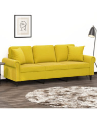 Canapé 3 places avec oreillers décoratifs jaune 180 cm velours | Mobilier & Déco