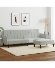 Canapé-lit à 2 places avec repose-pied gris clair velours | Mobilier & Déco