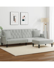 Canapé-lit à 2 places avec oreillers et repose-pied gris clair | Mobilier & Déco