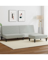 Canapé-lit à 2 places avec repose-pied gris clair velours | Mobilier & Déco