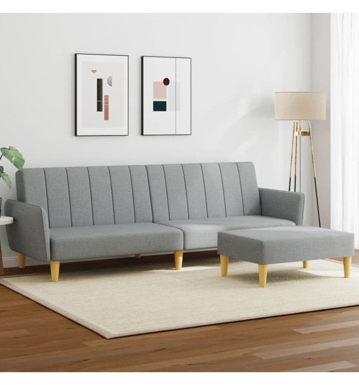 Canapé-lit à 2 places avec repose-pied gris clair tissu | Mobilier & Déco