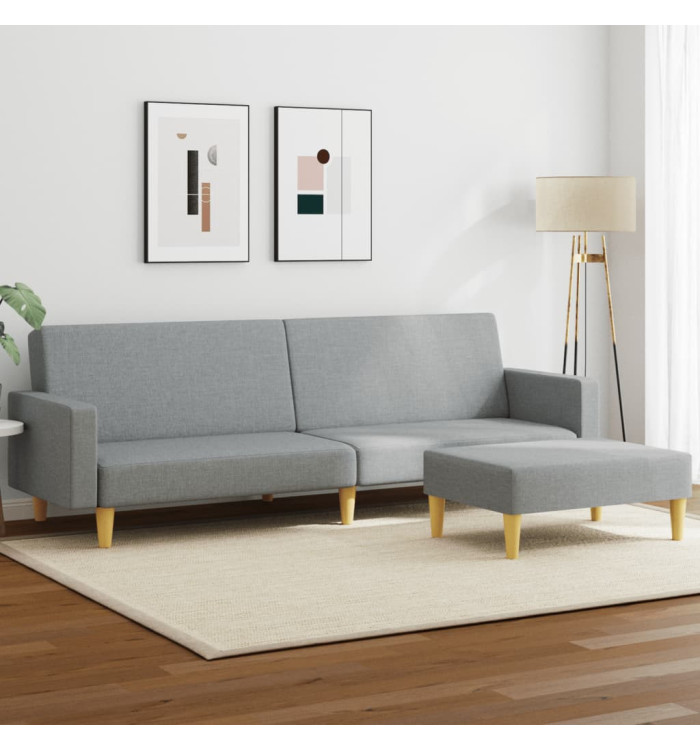 Canapé-lit à 2 places avec repose-pied gris clair tissu | Mobilier & Déco