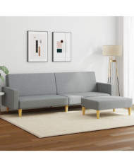 Canapé-lit à 2 places avec repose-pied gris clair tissu | Mobilier & Déco