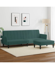 Canapé-lit à 2 places avec repose-pied vert foncé velours | Mobilier & Déco