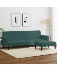 Canapé-lit à 2 places avec repose-pied vert foncé velours | Mobilier & Déco