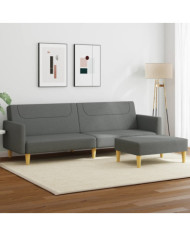 Canapé-lit à 2 places avec repose-pied gris foncé tissu | Mobilier & Déco
