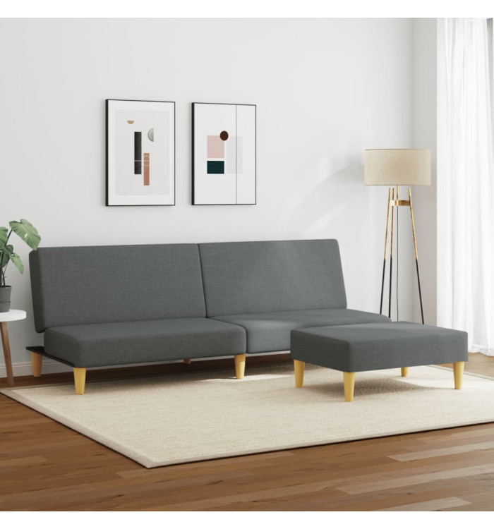 Canapé-lit à 2 places avec repose-pied gris foncé tissu | Mobilier & Déco