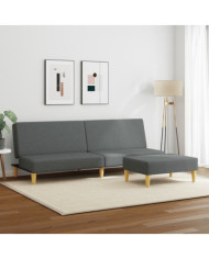 Canapé-lit à 2 places avec repose-pied gris foncé tissu | Mobilier & Déco