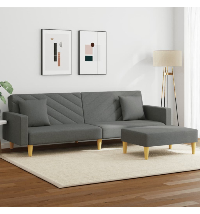 Canapé-lit à 2 places avec oreillers et repose-pied gris foncé | Mobilier & Déco