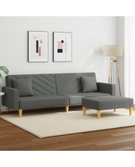 Canapé-lit à 2 places avec oreillers et repose-pied gris foncé | Mobilier & Déco