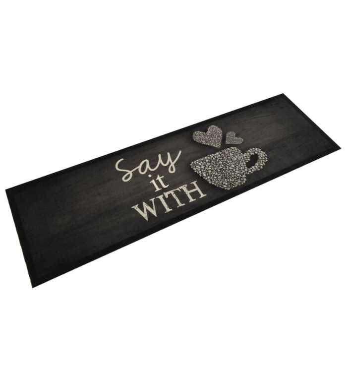 Tapis de cuisine lavable imprimé tasse noir 45x150 cm velours | Mobilier & Déco