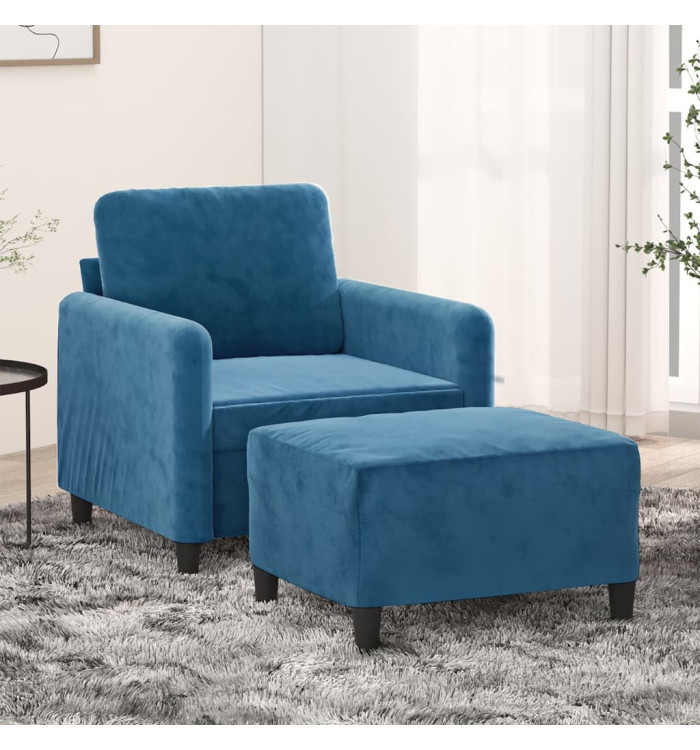 Fauteuil avec repose-pied Bleu 60 cm Velours | Mobilier & Déco