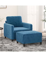 Fauteuil avec repose-pied Bleu 60 cm Velours | Mobilier & Déco