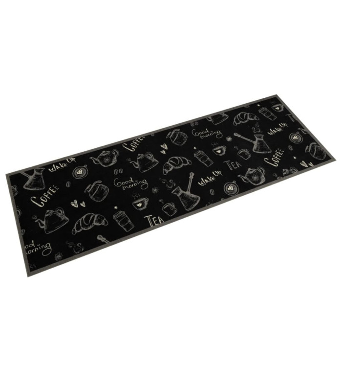 Tapis de cuisine lavable imprimé Morning noir 60x180 cm velours | Mobilier & Déco