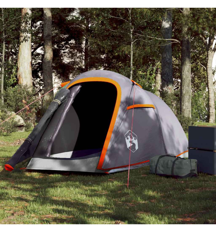 Tente de camping tunnel 2 personnes gris et orange imperméable | Mobilier & Déco