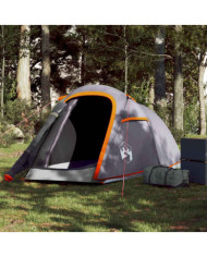 Tente de camping tunnel 2 personnes gris et orange imperméable | Mobilier & Déco