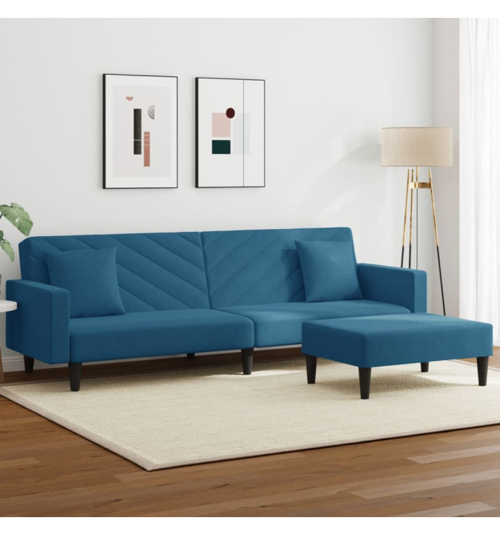 Ensemble de canapés 2 pcs avec coussins bleu velours | Mobilier & Déco
