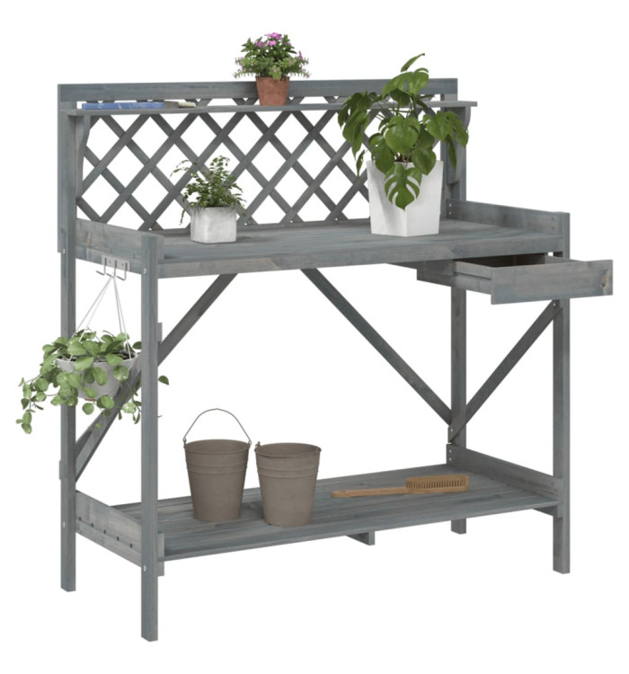 Banc de rempotage avec treillis gris bois massif de sapin | Mobilier & Déco