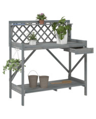 Banc de rempotage avec treillis gris bois massif de sapin | Mobilier & Déco