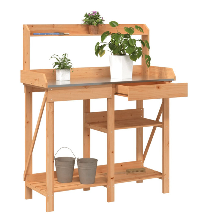 Banc de rempotage avec étagères marron bois massif de sapin | Mobilier & Déco