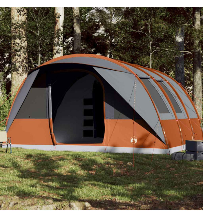 Tente familiale tunnel 7 personnes gris et orange imperméable | Mobilier & Déco