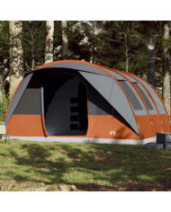 Tente familiale tunnel 7 personnes gris et orange imperméable | Mobilier & Déco
