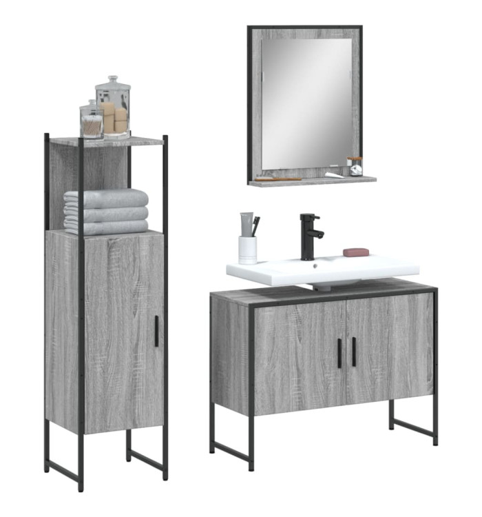 Ensemble d'armoires de salle de bain 3 pcs sonoma gris | Mobilier & Déco