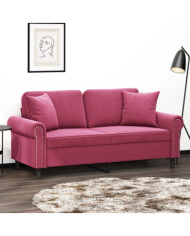 Canapé 2 places avec oreillers bordeaux 140 cm velours | Mobilier & Déco
