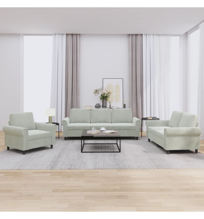 Ensemble de canapés 3 pcs avec coussins Gris clair Velours | Mobilier & Déco