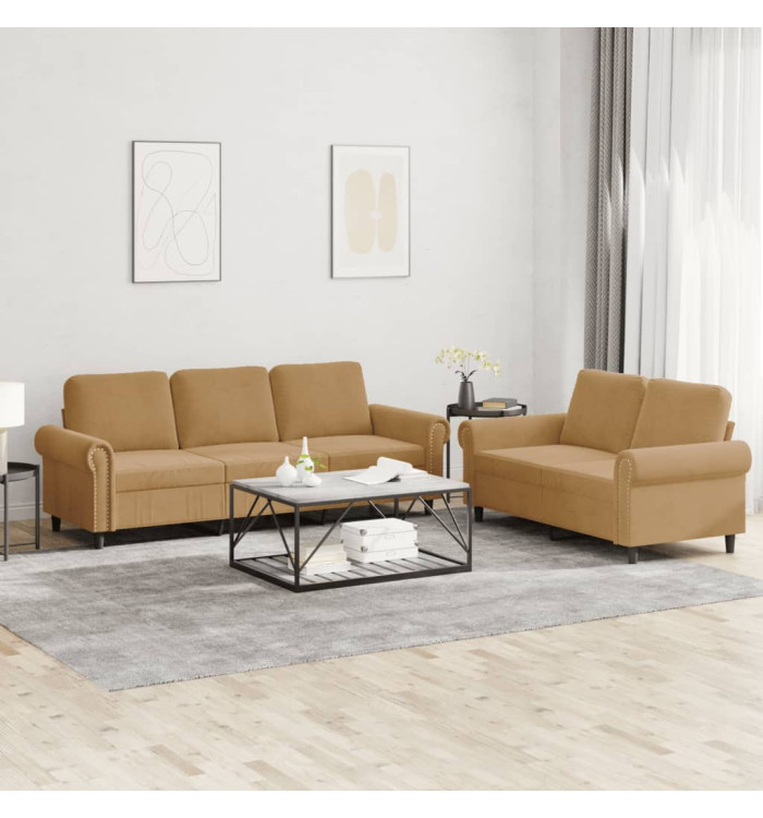 Ensemble de canapés 2 pcs avec coussins Marron Velours | Mobilier & Déco