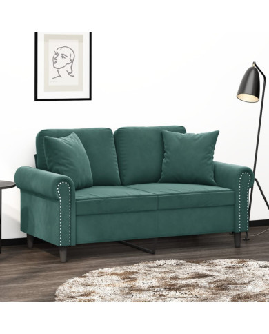 Canapé 2 places avec oreillers vert foncé 120 cm velours | Mobilier & Déco