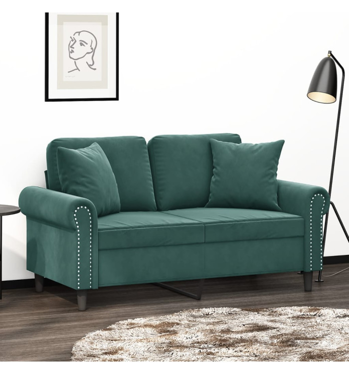 Canapé 2 places avec oreillers vert foncé 120 cm velours | Mobilier & Déco