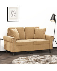 Canapé 2 places avec oreillers décoratifs brun 120 cm velours | Mobilier & Déco