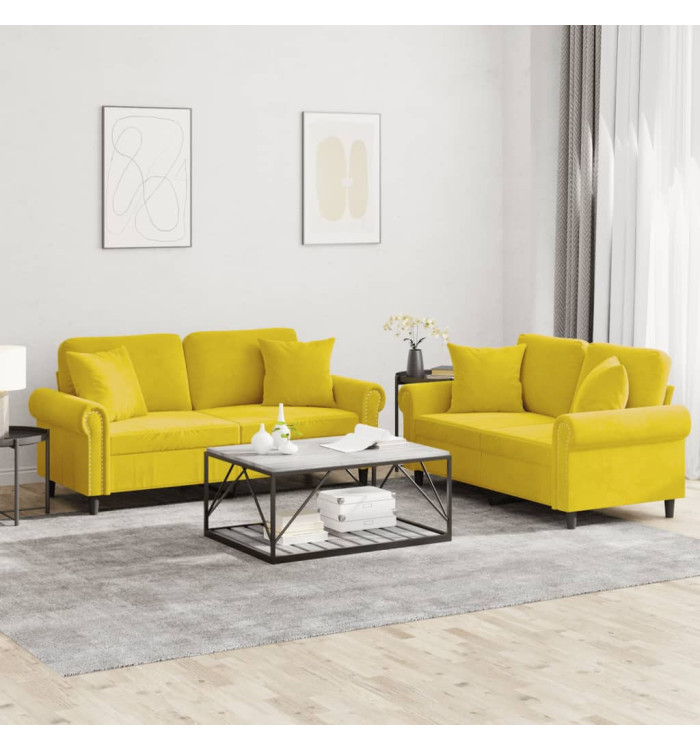 Ensemble de canapés 2 pcs avec coussins jaune velours | Mobilier & Déco
