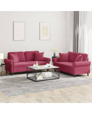 Ensemble de canapés 2 pcs avec coussins rouge bordeaux velours | Mobilier & Déco
