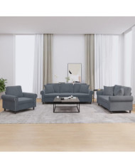 Ensemble de canapés 3 pcs avec coussins gris foncé velours | Mobilier & Déco