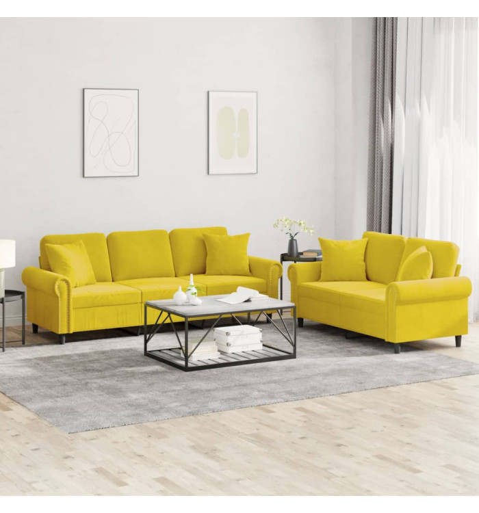 Ensemble de canapés 2 pcs avec coussins jaune velours | Mobilier & Déco