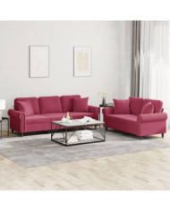 Ensemble de canapés 2 pcs avec coussins rouge bordeaux velours | Mobilier & Déco