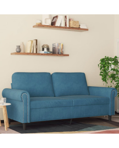Canapé à 2 places Bleu 140 cm Velours | Mobilier & Déco