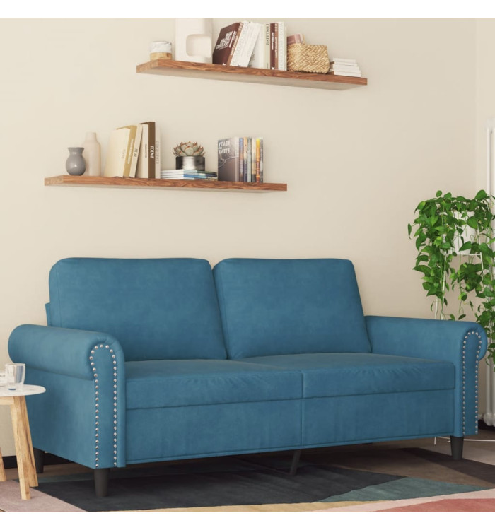 Canapé à 2 places Bleu 140 cm Velours | Mobilier & Déco