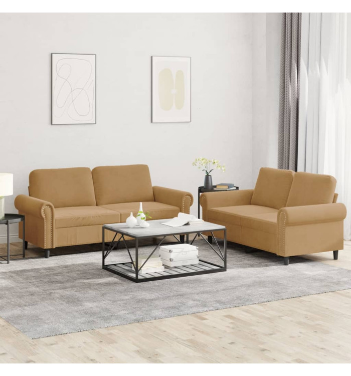 Ensemble de canapés 2 pcs avec coussins Marron Velours | Mobilier & Déco