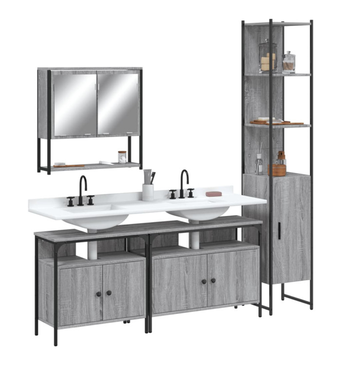Ensemble de meubles de salle de bain 4 pcs Sonoma gris | Mobilier & Déco