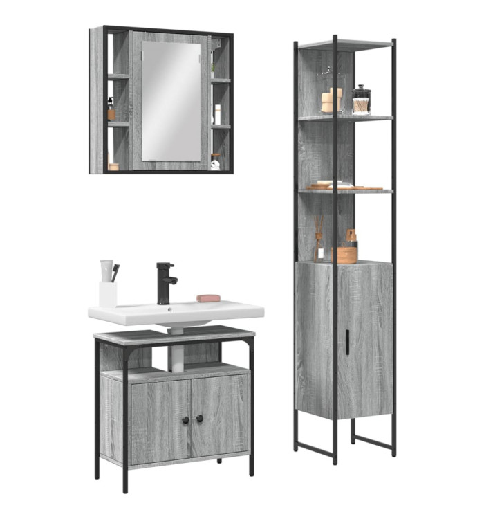 Ensemble d'armoires de salle de bain 3 pcs sonoma gris | Mobilier & Déco