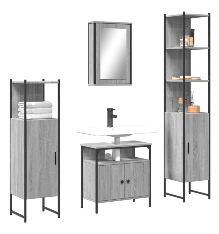 Ensemble de meubles de salle de bain 4 pcs Sonoma gris | Mobilier & Déco