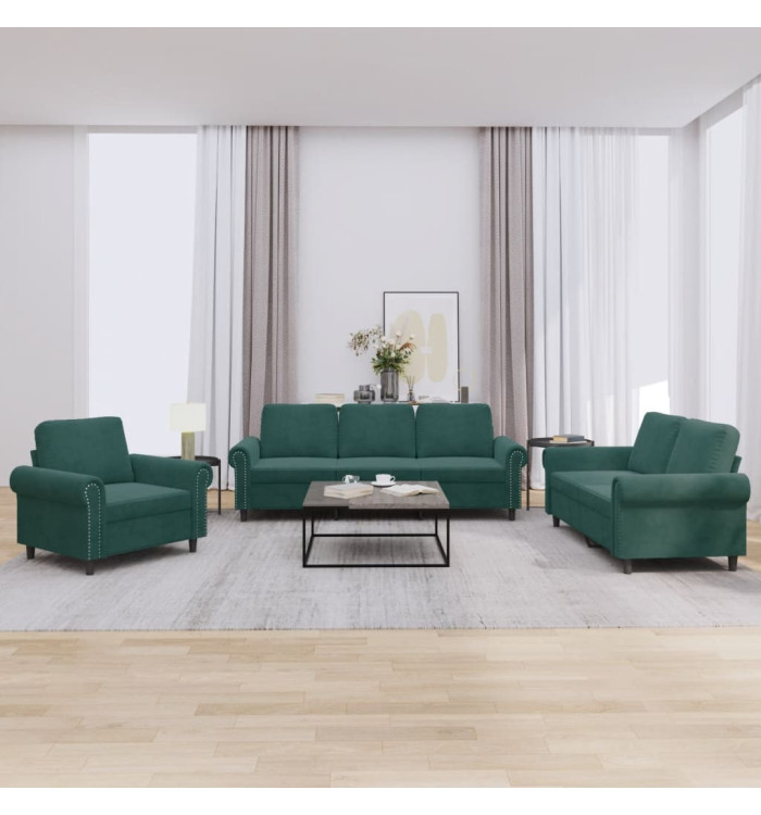 Ensemble de canapés 3 pcs avec coussins Vert foncé Velours | Mobilier & Déco