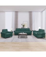 Ensemble de canapés 3 pcs avec coussins Vert foncé Velours | Mobilier & Déco