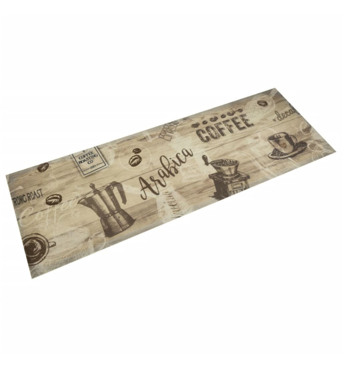 Tapis de cuisine lavable imprimé café marron 60x180 cm velours | Mobilier & Déco
