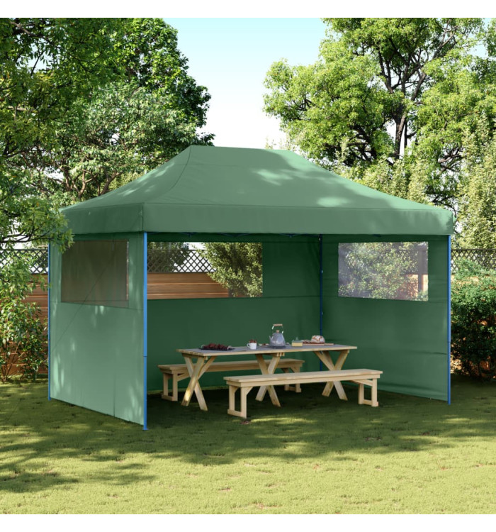 Tente de réception pliable escamotable 3 parois latérales vert | Mobilier & Déco