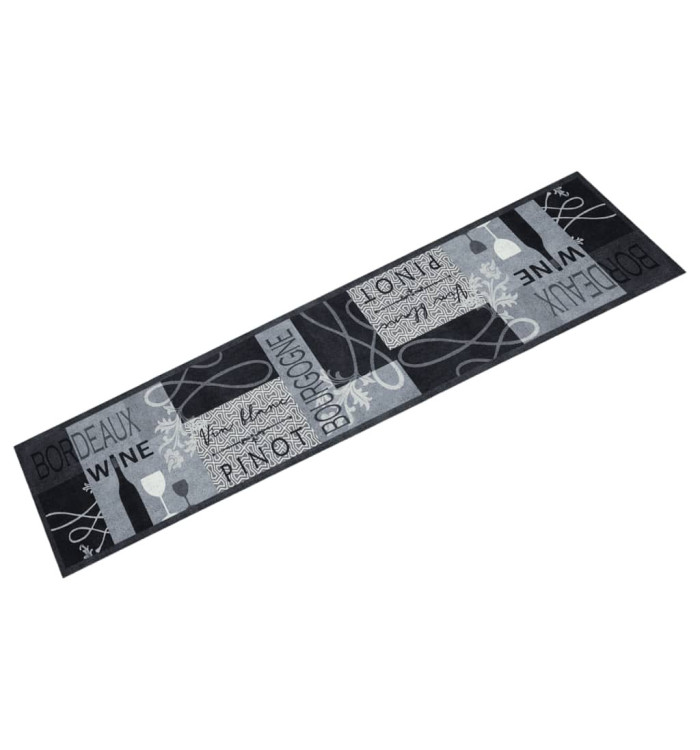 Tapis de cuisine lavable imprimé Wine gris 60x300 cm velours | Mobilier & Déco